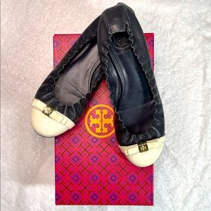 Tory Burch Romy Cap Toe Ballet Flats| Color:Blue/White| Size 8